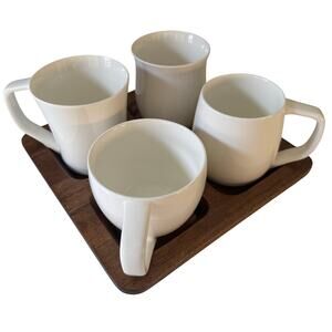 NEW Espro Bone China Tasting Cups Set on Acacia Wood Tray